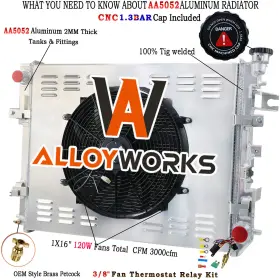 13129 Alloyworks 4 Row Radiator Shroud Fan For 2009-2017 2018 Dodge Ram 1500 2500 3500 3.0l 5.7l