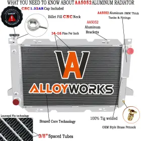 Sbr1451 Alloyworks 1451 3 Row Radiator For 1985-1997 Ford Bronco F150 F250 F350 Truck 5.0l 5.8l V8