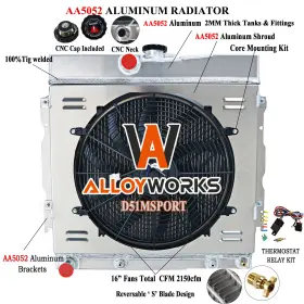 1635 Alloyworks Cc1635 4 Row Radiator Shroud Fan For 1963-1968 Dodge Charger Dart Coronet V8 5.9l