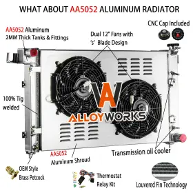 1725 Alloyworks 3 Row Radiator Shroud Fan Fits 98-02 Dodge Ram 1500 2500 3500 99-01 Ramcharger