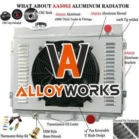 2338 Alloyworks 4 Row Radiator Shroud Fan For 1964 1965-1966 Ford Galaxie Base Small Block 24 Inch W