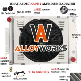 3014187 Alloyworks Cc337 3 Row Radiator Shroud Fan For 1967-1969 Chevy Camaro Pontiac Firebird