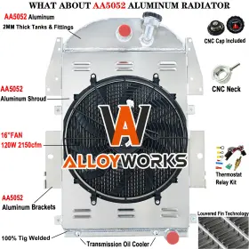 3436ch Alloyworks 4 Row Aluminum Radiator Shroud Fan Relay For 1934-1936 Chevy Pickup Truck V8