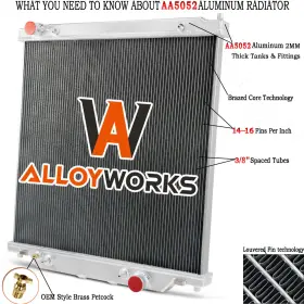 3c3z8005df Alloyworks 2 Row Radiator For 2003-2007 Ford F250 F350 F450 6.0l Powerstroke