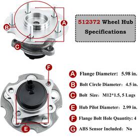 Alloyworks 512372 1pc 2wd Rear Wheel Hub And Bearing Assembly Fits 2006-2012 Toyota Rav4