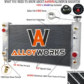 5241166 Alloyworks 3 Row Aluminum Radiator For Chevy S10 Blazer Gmc Jimmy S15 Sonoma 4.3l 1988-1994