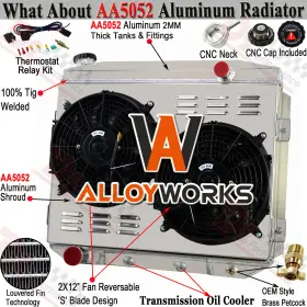 5759 Alloyworks 4 Row Aluminum Radiator Shroud Fan For Ford Fairlane Ranchero Mercury 1957-1959