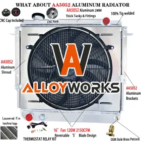 8010077 Alloyworks 3 Row Radiator Shroud Fan For 1984-97 Jeep Cherokee Comanche Wagoneer 2.5l 2.8l