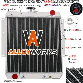 Aa111 Alloyworks Aluminum 3 Row Radiator For 1966-1974 Jeep Dj5 3.8l 4.2l L6 1972 1967 1968 1970