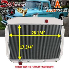 Alloyworks Ae8164 4 Row Aluminum Radiator Fits 1961-1964 1962 1963 Ford F100 F250 F350 Pickup V8
