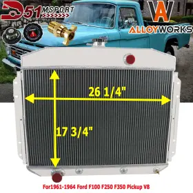 Ae8164 Alloyworks 4 Row Aluminum Radiator Fits 1961-1964 1962 1963 Ford F100 F250 F350 Pickup V8