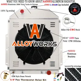 16ftftfan Alloyworks Cc4252ch 3 Rows Radiator Shroud For 1942-1952 Ford F1 F2 F3 Truck Pickup Chevy V8
