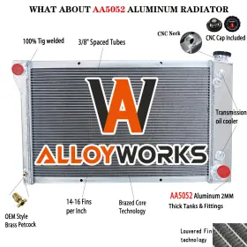 Dpi367 Alloyworks 3 Row Aluminum Radiator For 1967-1972 Chevy C/k C10 C20 C30 K20 K30 Pickup Truck