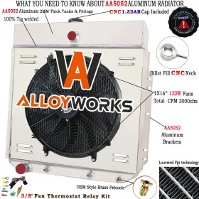 Fs5356 Alloyworks 4 Row Aluminum Radiator Shroud Fan For 1953-1956 54 Ford F100 F250 F350 Pickup