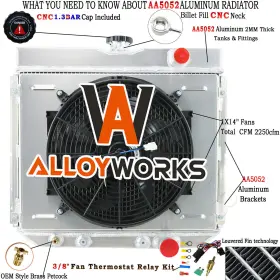 Mc340 Alloyworks 3 Row Radiator Shroud Fan For 67-70 Ford Mustang/ 67-68 Mercury Cougar 4.7l 5.0l