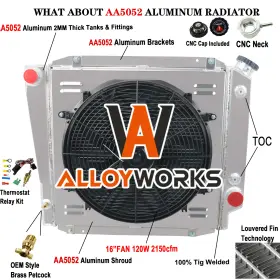 Rabronco66v83 Alloyworks 521 3 Row Aluminum Radiator Shroud Fan For 1966-1977 Ford Early Bronco 5.0l V8