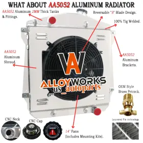 Rad4348ch Alloyworks 3 Rows Radiator Shroud Fan Fit 1943-1948 Chevy Bg Bl Bn Fleetline Stylemaster V8