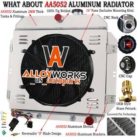 Alloyworks Sbr6062 Aluminum 3 Row Radiator Shroud Fan Fit 1960-1962 1961 Chevy C/k Series Gmc V8 At