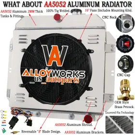Sbr6062 Alloyworks Aluminum 3 Row Radiator Shroud Fan Fit 1960-1962 1961 Chevy C/k Series Gmc V8 At