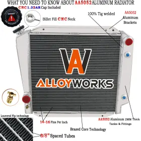 Wh522 Alloyworks 3 Row Radiator For 1966-1977 1968 1972 Ford Bronco V8 Conversion Engine At