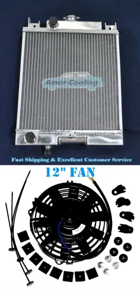 00041as Amer-cooling 12fan 2row Aluminum Radiator For 1989-1994 Suzuki Swift Gti Manual 1.3 L4 12 Inch Fan 90