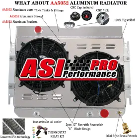 0289aa Asi Performance 3 Rows Aluminum Radiator&shroud Fan Relay For 1963-1968 Chevy Impala