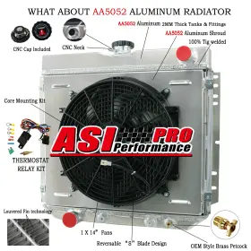 339c Asi Performance 3row Aluminum Radiator Shroud Fan For 1969-1970 Ford Mustang 1970-1977 Maverick