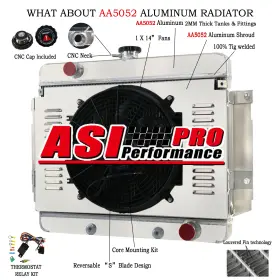3488 Asi Performance 3row Aluminum Radiator Shroud Fan Relay Fit 69-70 Chevy Caprice Impala Bel Air
