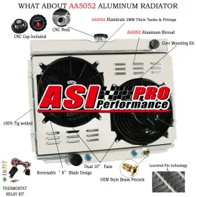 433379 Asi Performance 3row Radiator Shroud Fan For 1967 1970 Ford Mustang Mercury Cougar V8
