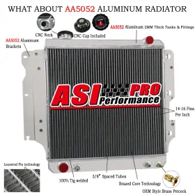 52080180 Asi Performance 4row Aluminum Radiator Fit 1987-2006 Jeep Wrangler Yj Tj 2.4l/4.0l/4.2l L6