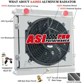 80108n Asi Performance 4 Row Aluminum Radiator Shroud Fan For Dragster Roadster Double Pass