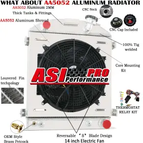 Ae1005 Asi Performance For 1930-1932 31 Ford Hi Boy Hot Rod Chopped Chevy V8 3 Rows Radiator Shroud Fan