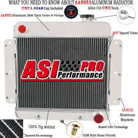 Asi Performance Cc255 Cu255 3 Row Aluminum Radiator For Chevy Ii 4 And 6 Cylinder V8 Engine 1962-1967