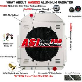 Asi Performance Cc4252.cu4252 Dpi4252 4 Row Radiator With Shroud Fan For 1942-1952 Ford F1 F2 F3 Pickups V8 Gas At