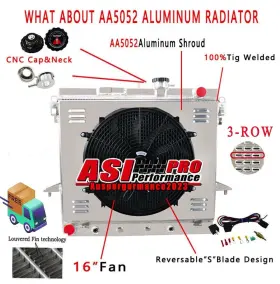 Hu3010101 Asi Performance 3 Rows Radiator Shroud Fan For Chevy 2006-2012 Colorado/hummer H3t/gmc Canyon V8