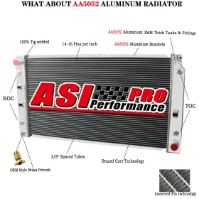 Sbr1517 Asi Performance 4-rows Aluminum Radiator For 94-1996 Chevrolet Impala Caprice Cadillac Fleetwood