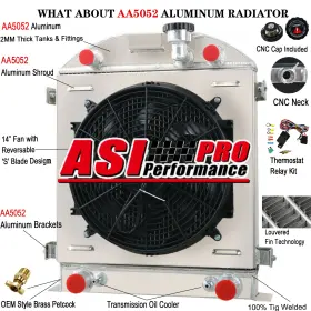 Sbr3026 Asi Performance 3row 62mm Radiator Shroud Fan Relay For 28-29 Ford Model A Flathead Engine At/mt