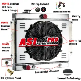 Wh5960 Asi Performance 4 Rows Radiator Shroud Fan Relay For 1959-1960 Cadillac Deville Eldorado 6.4l At