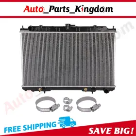 12959855 Auto Parts Kingdom Radiator With Universal Oil Hose Clamps Kit For 99-01 Infiniti I30 Nissan Maxima