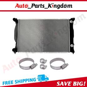 Auto Parts Kingdom 12959875 Aluminum Radiator For 03-08 Audi A4 With Universal Oil Hose Clamps Kit Cu2556