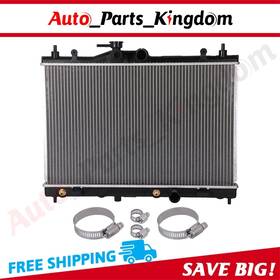 Auto Parts Kingdom 12959886 Aluminum Radiator For 2007-2012 Nissan Versa With Universal Oil Hose Clamps Kit