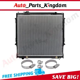 12965513 Auto Parts Kingdom Aluminum Radiator For 1995-2004 Toyota Tacoma With Universal Oil Hose Clamps Kit