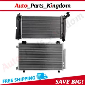 12965526 Auto Parts Kingdom Aluminum Radiator And Ac Condenser Cooling Kit For 2005-2008 Toyota Corolla Matrix