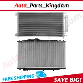 12965685 Auto Parts Kingdom Aluminum Radiator And Ac Condenser Cooling Kit For 2003-2007 Honda Accord 3.0l
