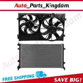 12973335 Auto Parts Kingdom Fit For 2013 Volkswagen Beetle 2.5l Cooling Fan And Aluminum Radiator Kit
