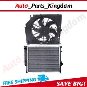 12973346 Auto Parts Kingdom Fit For 1999 Bmw 323i 328i 2.5l 2.8l Cooling Fan And Aluminum Radiator Kit