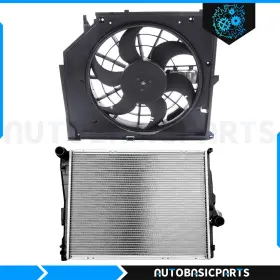 10254290 Autobasicparts For 2001-2005 Bmw 325xi 2.5l 330xi 3.0l Aluminum Radiator And Cooling Fan Kit