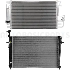 13851206 Basic-autoparts Aluminum Radiator And Ac Condenser Cooling Kit For 2005-2008 2009 Hyundai Tucson