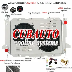 52470841 Cubauto 3 Rows Radiator Shroud Fan For 1983-1997 1984 Ford F-150 F-250 F-350 Bronco At