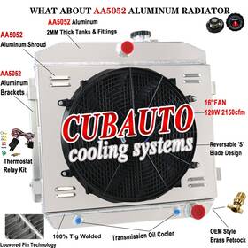 Cubauto Ae5057 3 Row Aluminum Radiator Shroud Fan Relay For 1955-1957 Chevrolet Bel Air Car V8